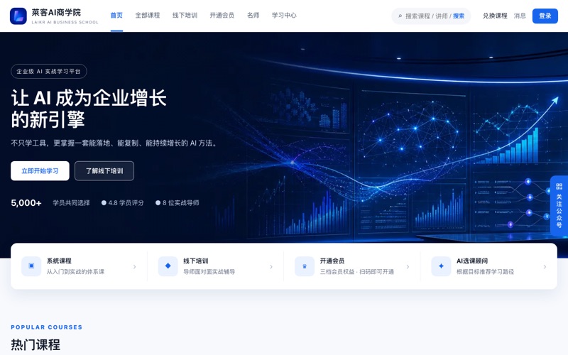 莱客 AI 商学院网站首页截图